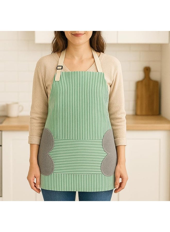 Striped kitchen apron - water and oil resistant, adjustable, large pocket, two hand towels on the sides - Image 4