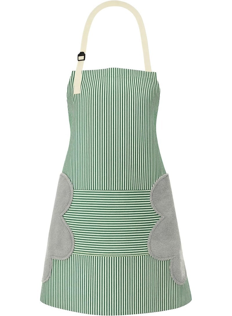 Striped kitchen apron - water and oil resistant, adjustable, large pocket, two hand towels on the sides - Image 1