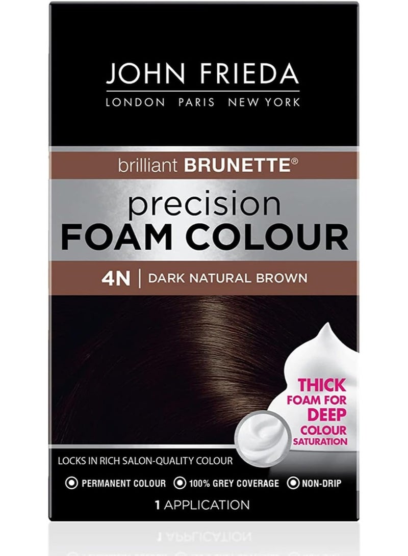 John Frieda Brilliant Brunette Precision Foam Colour 4N Dark Natural Brown (Colourant: 32ML, Developer: 48ML, Conditioner: 50ML) - Image 1