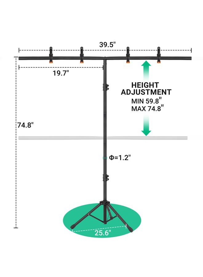 Coliflor T-Shape Portable Backdrop Stand, 6.5x3.2ft Adjustable Photo Background Stand Kit, Sturdy Small Back Drop Holder with 4 Spring Clamps, Carry Bag for Parties, Photography and Video Studio - Image 2