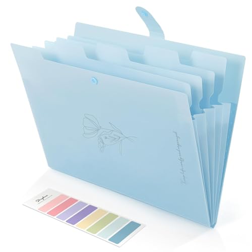 SKYDUE Expanding File Organizer with 5 Pockets Accordion File Folders with Labels Portable Document Paper Bill Receipt Organizer Home College School Office Supplies Letter SizeBabyblue - Image 1