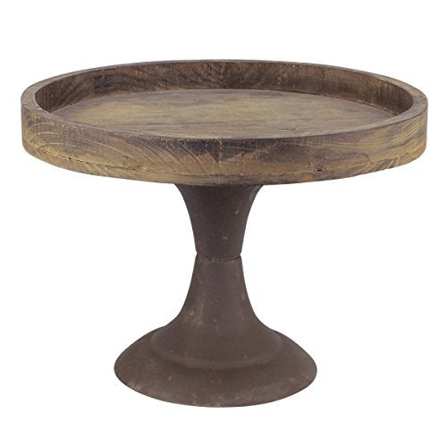 Stonebriar Rustic Worn Natural Wood and Metal Pedestal Tray, Decorative Pillar Candle Holder, For Centerpieces, Mantel Decoration, or Any Table Top, Large - Image 1
