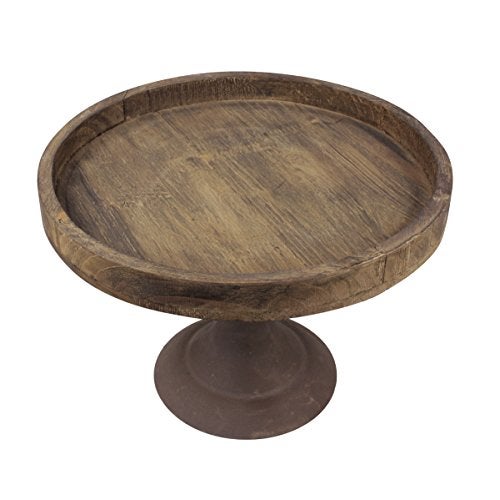 Stonebriar Rustic Worn Natural Wood and Metal Pedestal Tray, Decorative Pillar Candle Holder, For Centerpieces, Mantel Decoration, or Any Table Top, Large - Image 2