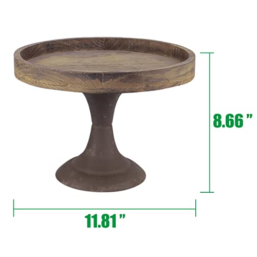 Stonebriar Rustic Worn Natural Wood and Metal Pedestal Tray, Decorative Pillar Candle Holder, For Centerpieces, Mantel Decoration, or Any Table Top, Large - Image 4
