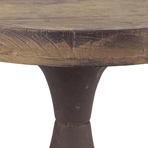 Stonebriar Rustic Worn Natural Wood and Metal Pedestal Tray, Decorative Pillar Candle Holder, For Centerpieces, Mantel Decoration, or Any Table Top, Large - Image 3