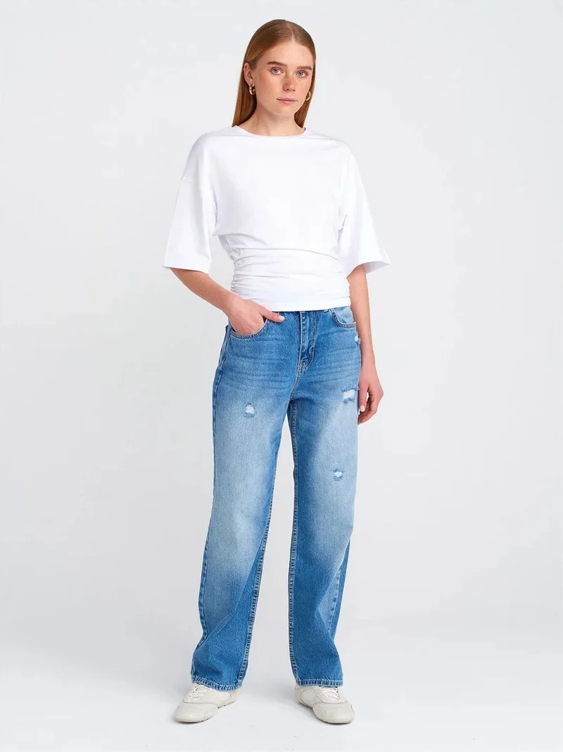 ديلفين Dilvin High-Waist Wide-Leg Mom Jeans