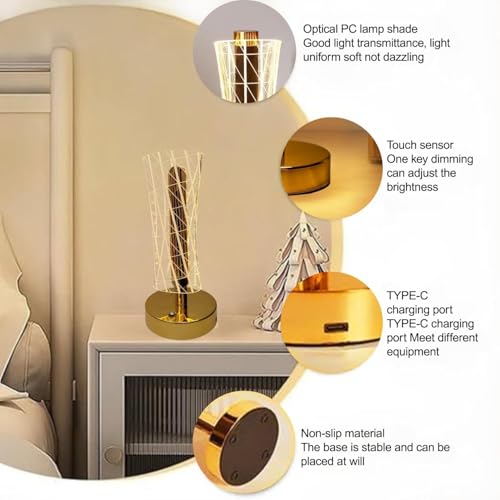Noridy Crystal Table Lamp,Mettalic Gold,Touch Control,3 in 1 LED Light Color Change,USB Rechargeable,Luxury Decor for Home,Living Room,Best for Gifting (Crystal Night lamp) - Image 5