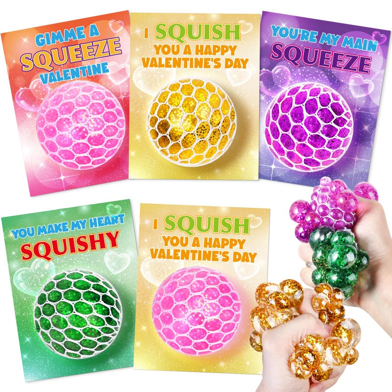 AuroTops Valentines Day Cards for Kids24 Pack Squeeze Balls Fidget Toys Bulk with Valentines Day Cards for Kids School Classroom Exchange Valentines Gifts for Boys GirlsKids Party Favors Prizes - Image 3