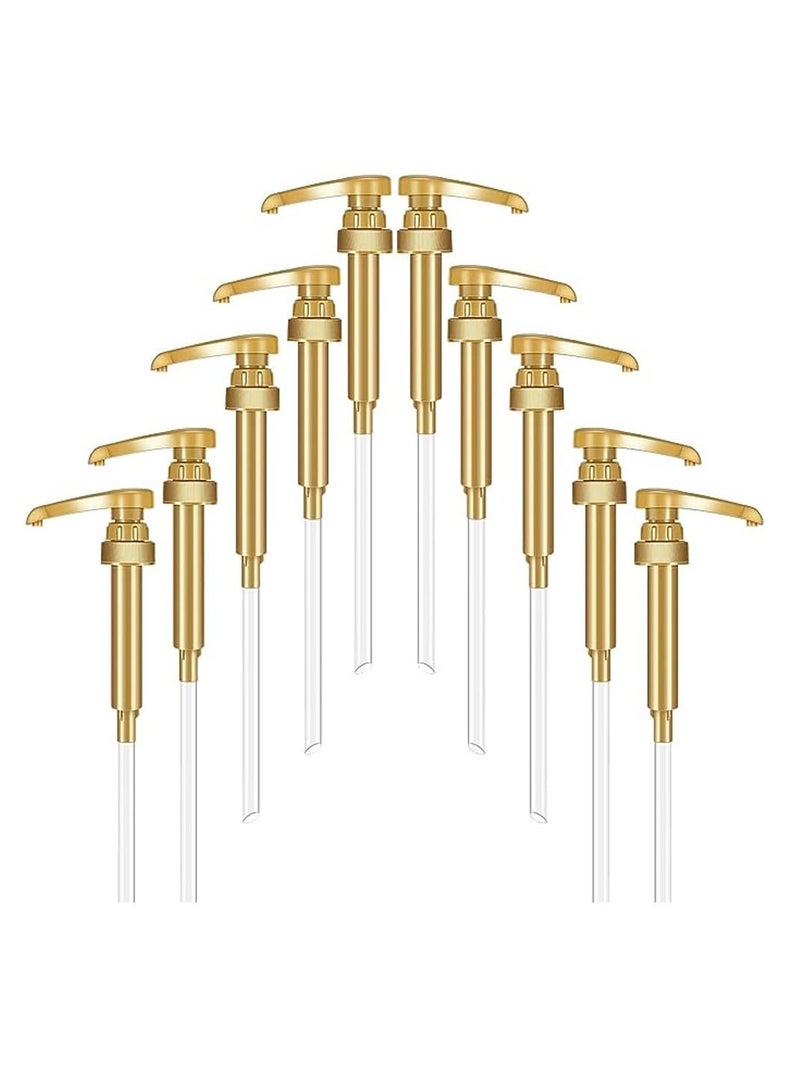Hihonor 10 PCS Gold Syrup Pump Dispenser, Fits Most 750ml Syrup Bottle for Coffee Syrups Snow Cones Caramel, Flavorings Bottle, Syrup Dispenser Syrup Pumps for Coffee Bar and Home - Image 1