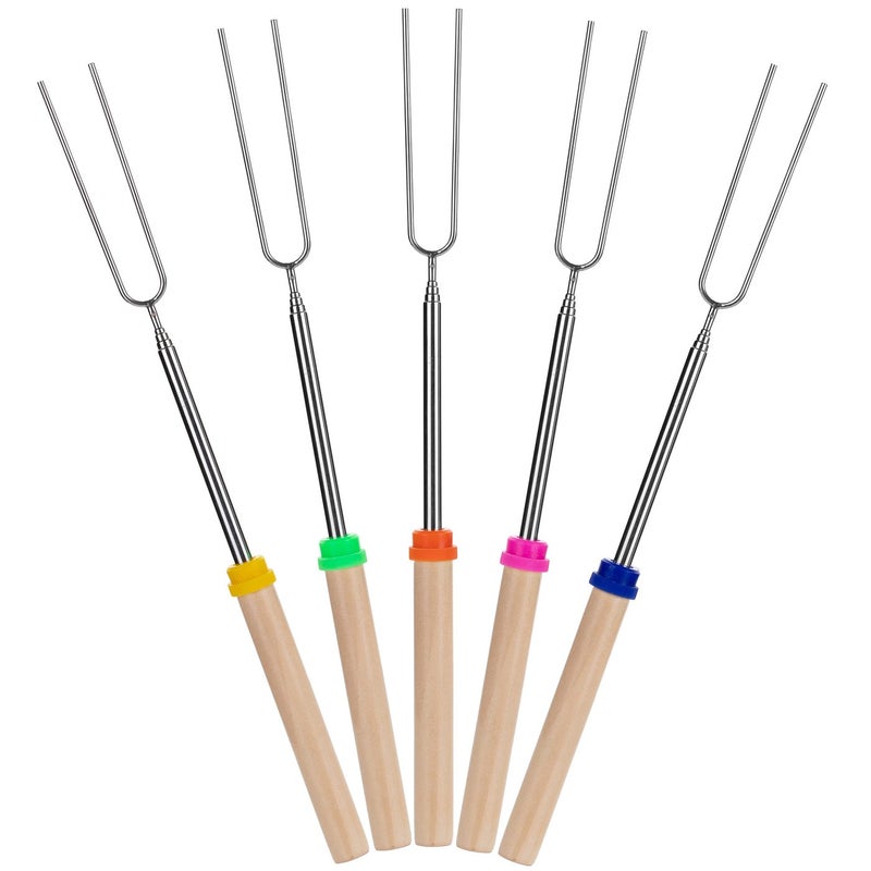 UNCO Extendable Stainless Steel Roasting Sticks 5 Pack 32 For Smores Hot Dogs Campfires and Fire Pits