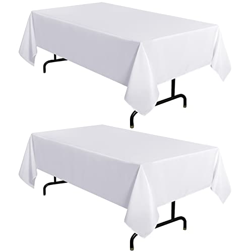 sancua 2 Pack White Tablecloth 60 x 102 Inch, Rectangle 6 Feet Table Cloth - Stain and Wrinkle Resistant Washable Polyester Table Cover for Dining Tables, Buffet Parties and Camping - Image 1