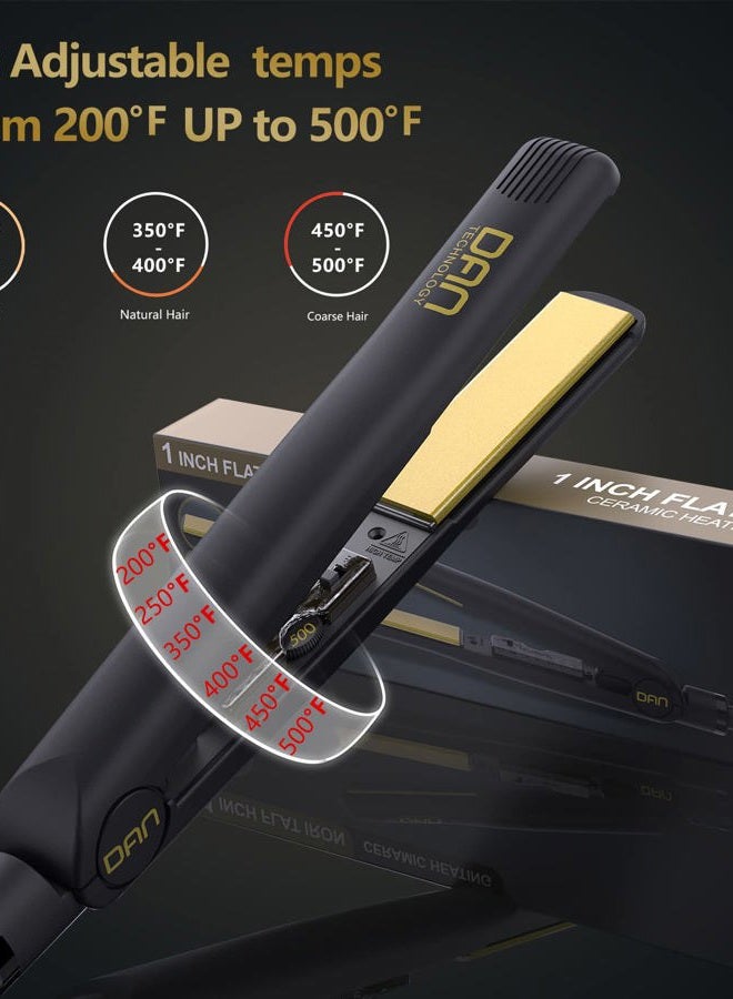DAN Technology 500 Degree Ceramic Dual Voltage Adjustable Temperature 1 inch Flat Iron - 2 in 1 Portable Straightener for Thick Hair - Image 3
