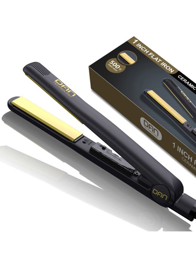 DAN Technology 500 Degree Ceramic Dual Voltage Adjustable Temperature 1 inch Flat Iron - 2 in 1 Portable Straightener for Thick Hair - Image 1