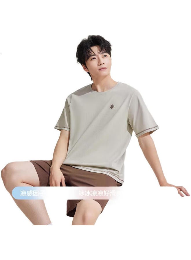 hongdou Red Bean Men's 7a Antibacterial Cooling 100% Xinjiang Cotton Artemisia Mosquito-repellent Short-sleeve Couple Pajamas Set Spring Summer - Image 3