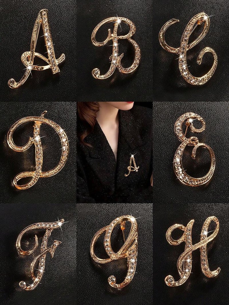 Shein 1pc A-Z Letter Brooch, European Style Rhinestone Pin - Elegant Fashion Accessory - Image 1
