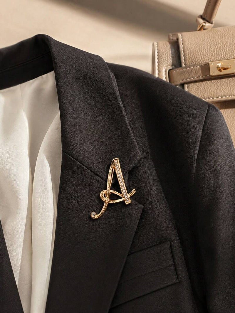 Shein 1pc A-Z Letter Brooch, European Style Rhinestone Pin - Elegant Fashion Accessory - Image 5