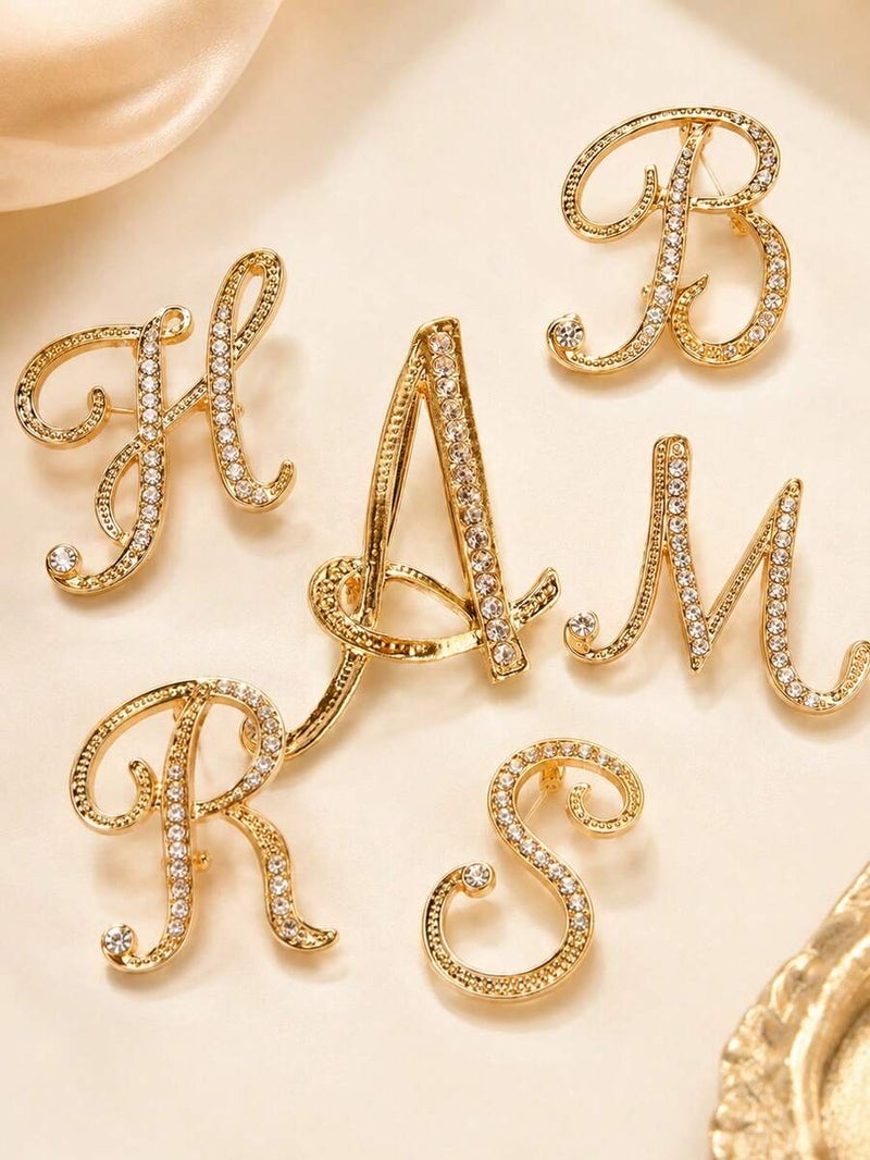 Shein 1pc A-Z Letter Brooch, European Style Rhinestone Pin - Elegant Fashion Accessory - Image 4