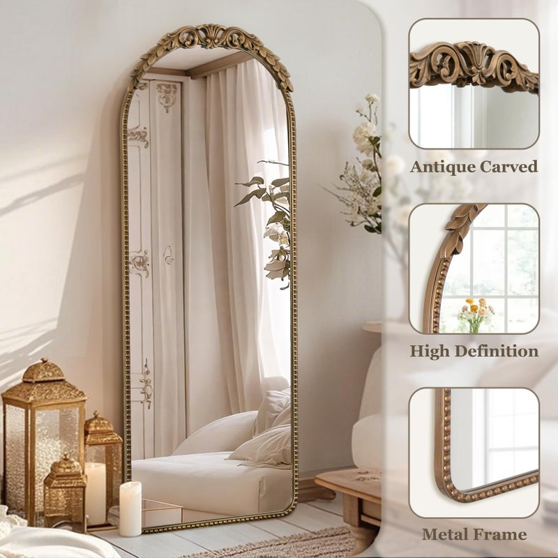 Besdomus Gold Full Length Mirror: 53x19 in Traditional Ornate Antique Floor Mirror - Baroque Vintage for Bedroom/Living Room/Entryway/Hallway/Wall/Home Decor - Image 2