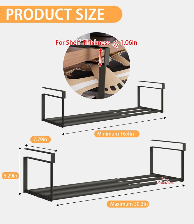 PrimZooty 2Pcs Expandable Shoe Rack Organizer for Closet, 16.13-31.49 Inch Adjustable shoe shelf, Hanging Shoe Organizer Under Cabinet Storage Shelf for Kitchen, Laundry Room, Dorm Room, Wardrobe -Black - Image 3