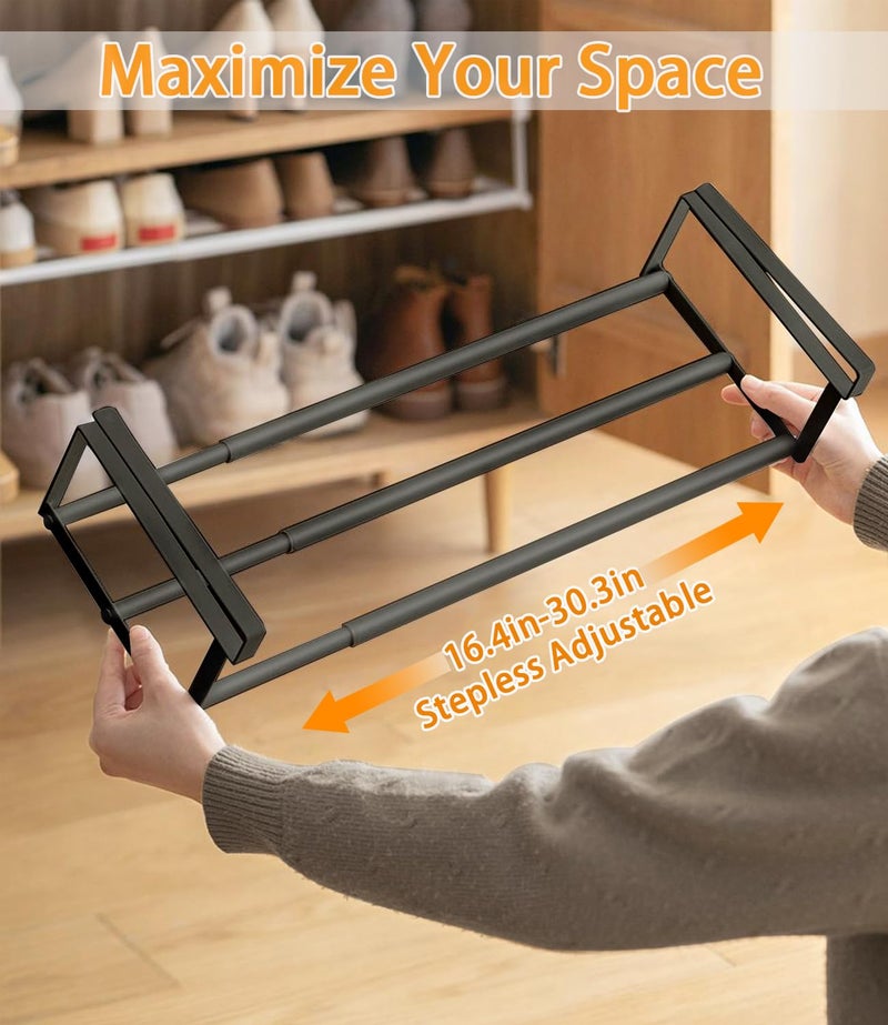 PrimZooty 2Pcs Expandable Shoe Rack Organizer for Closet, 16.13-31.49 Inch Adjustable shoe shelf, Hanging Shoe Organizer Under Cabinet Storage Shelf for Kitchen, Laundry Room, Dorm Room, Wardrobe -Black - Image 4