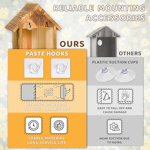ANSTEEP Window Bird Houses for Outside with 2 Powerful Hooks, Clear Window Bird House for Viewing Inside, Hanging Wooden Birdhouses to Paint for Outdoors, Bird Nesting Box for Bluebird Finch Chickadee - Image 2