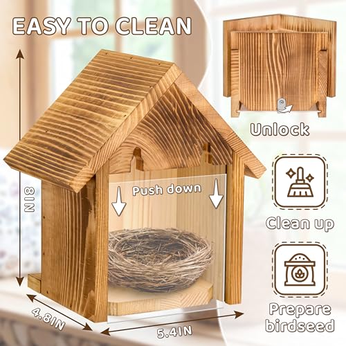 ANSTEEP Window Bird Houses for Outside with 2 Powerful Hooks, Clear Window Bird House for Viewing Inside, Hanging Wooden Birdhouses to Paint for Outdoors, Bird Nesting Box for Bluebird Finch Chickadee - Image 3