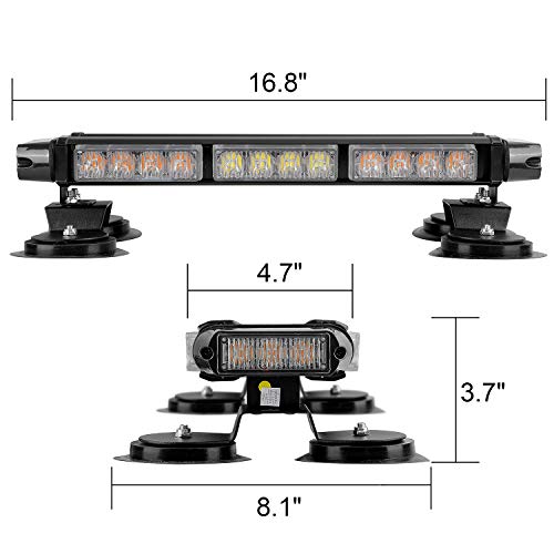 ASPL 16.8 Inch LED Strobe Flashing Light Bar, 26 Flashing Modes High Intensity Emergency Hazard Warning Beacon Lights with Magnetic Base for Car Trucks Trailer Roof Safety (Amber White Amber) - Image 3