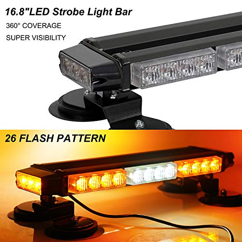 ASPL 16.8 Inch LED Strobe Flashing Light Bar, 26 Flashing Modes High Intensity Emergency Hazard Warning Beacon Lights with Magnetic Base for Car Trucks Trailer Roof Safety (Amber White Amber) - Image 2