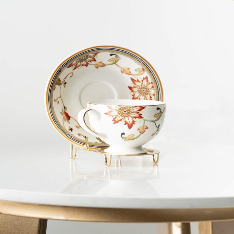 HOHIYA 6 Piece Cup and Saucer Display Stan Decorative Teacup and Coffee Mug Rack Organizer Gold Finish Compact Tabletop Display for China Tea Cups Plates and Dishware - Image 3