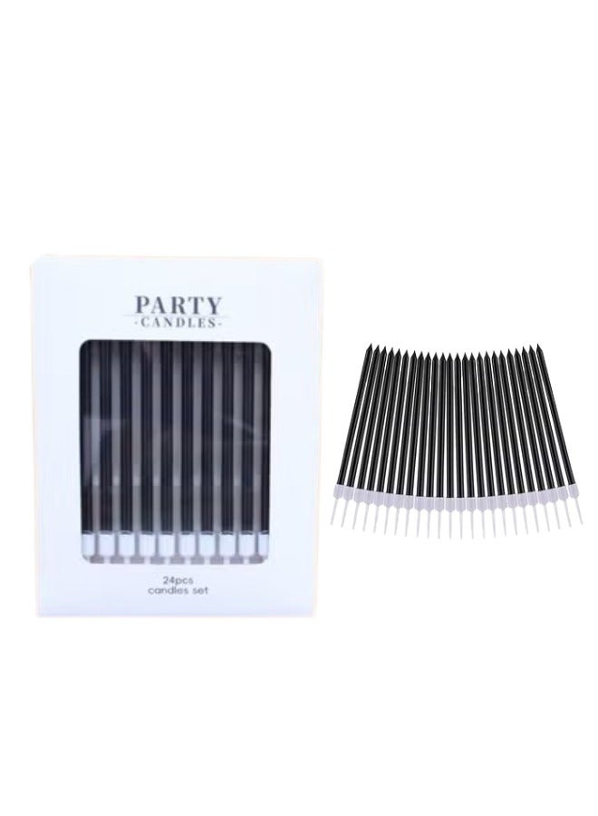 24-Piece Sleek Black Metallic Birthday Candles Set – Modern Luxury for Cakes, VIP Events & Glamorous Parties | “Black Gold Decor,” “Elegant Wedding Supplies,” “Luxury Cake Toppers” - Image 1