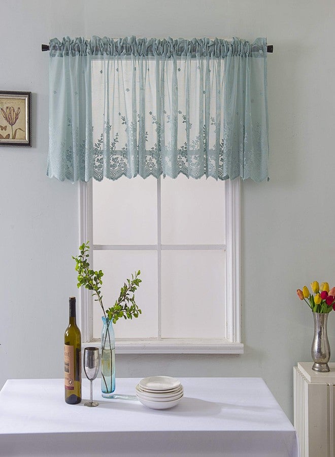 Annlaite Lace Floral Curtain 51x16in Embroidery Semi Sheer Short Window Curtain for Kitchen Floral Vintage Swag Valance for Dinning Room Bedroom Bathroom Cafe Small Windows - Image 2