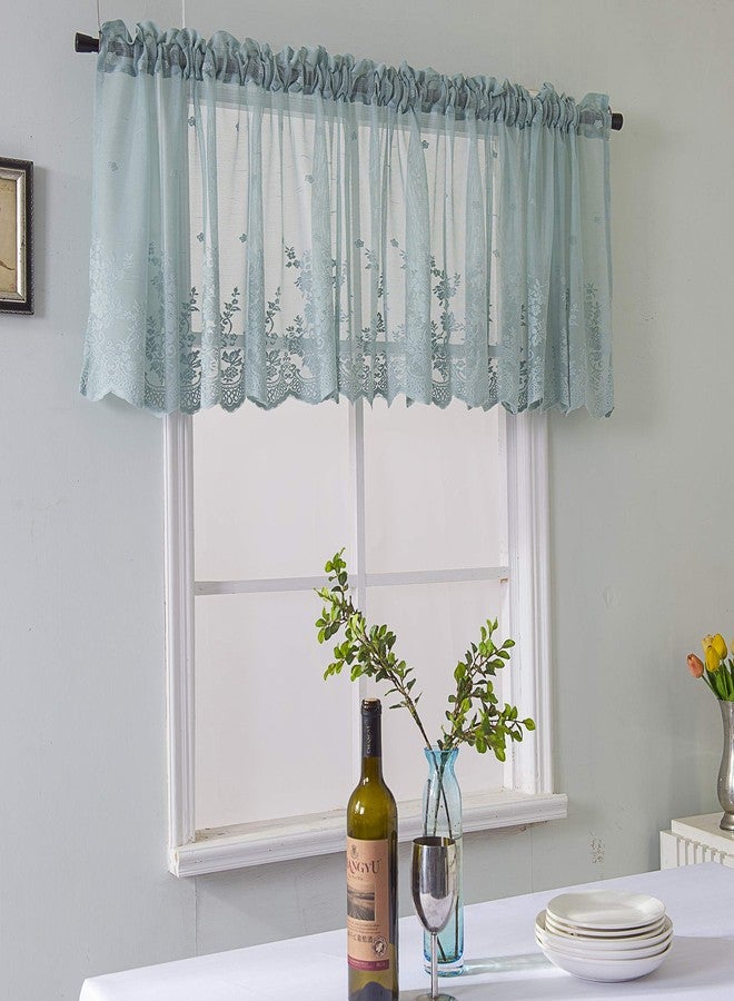 Annlaite Lace Floral Curtain 51x16in Embroidery Semi Sheer Short Window Curtain for Kitchen Floral Vintage Swag Valance for Dinning Room Bedroom Bathroom Cafe Small Windows - Image 3