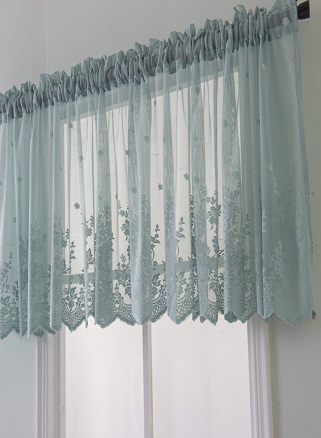 Annlaite Lace Floral Curtain 51x16in Embroidery Semi Sheer Short Window Curtain for Kitchen Floral Vintage Swag Valance for Dinning Room Bedroom Bathroom Cafe Small Windows - Image 1