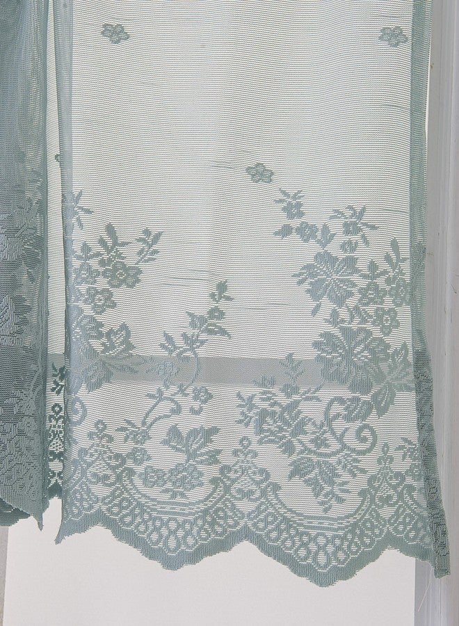 Annlaite Lace Floral Curtain 51x16in Embroidery Semi Sheer Short Window Curtain for Kitchen Floral Vintage Swag Valance for Dinning Room Bedroom Bathroom Cafe Small Windows - Image 4