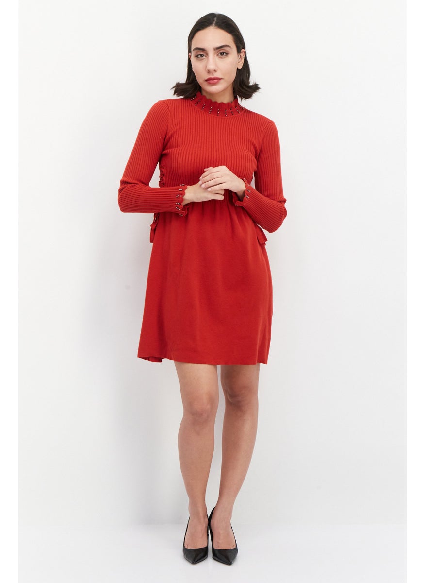 Women Mock Neck Knitted Mini Dress, Red - pzsku/Z93EAD2A1A3F1BCC5405FZ/45/_/1728397113/94b99672-0174-4ad4-8d50-b3ae0c19ed39