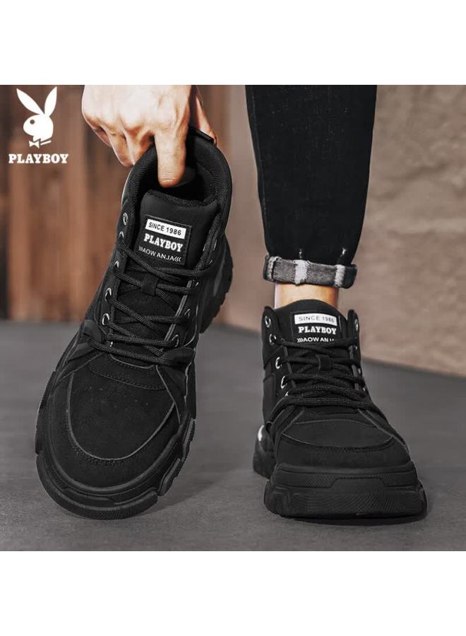 Playboy Men's Shoes Autumn Winter Work Boots Thick Sole Casual Low-top Martin Boots Black Size 39 - Image 3