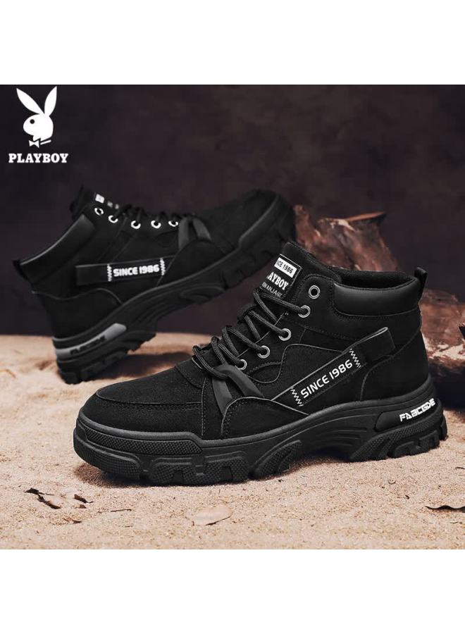 Playboy Men's Shoes Autumn Winter Work Boots Thick Sole Casual Low-top Martin Boots Black Size 39 - Image 5