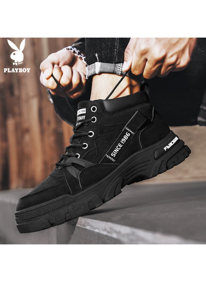 Playboy Men's Shoes Autumn Winter Work Boots Thick Sole Casual Low-top Martin Boots Black Size 39 - Image 2