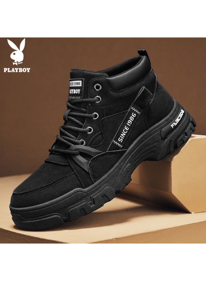 Playboy Men's Shoes Autumn Winter Work Boots Thick Sole Casual Low-top Martin Boots Black Size 39 - Image 4