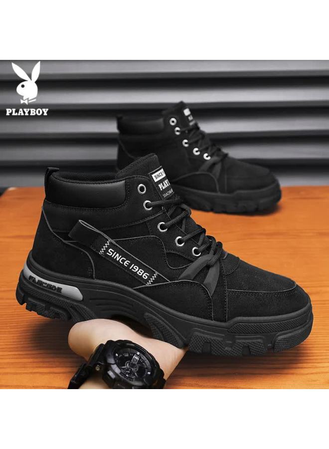 Playboy Men's Shoes Autumn Winter Work Boots Thick Sole Casual Low-top Martin Boots Black Size 39 - Image 1