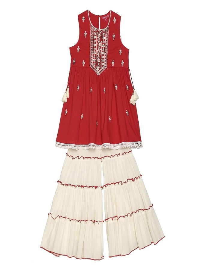 BIBA GIRL SOLID; EMBROIDRED RELAXED KID(KW5200_RED_11) - Image 1