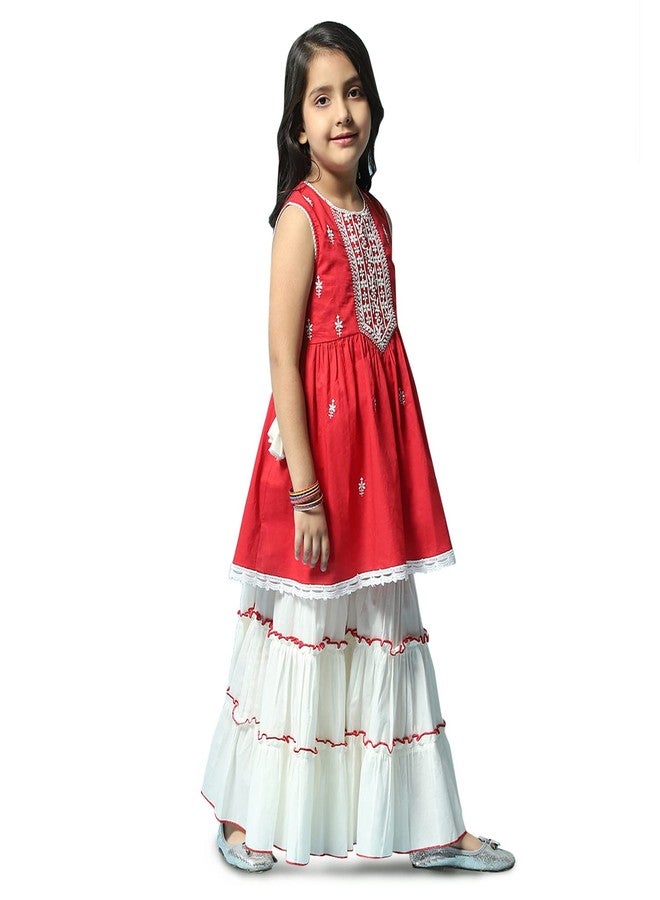 BIBA GIRL SOLID; EMBROIDRED RELAXED KID(KW5200_RED_11) - Image 4