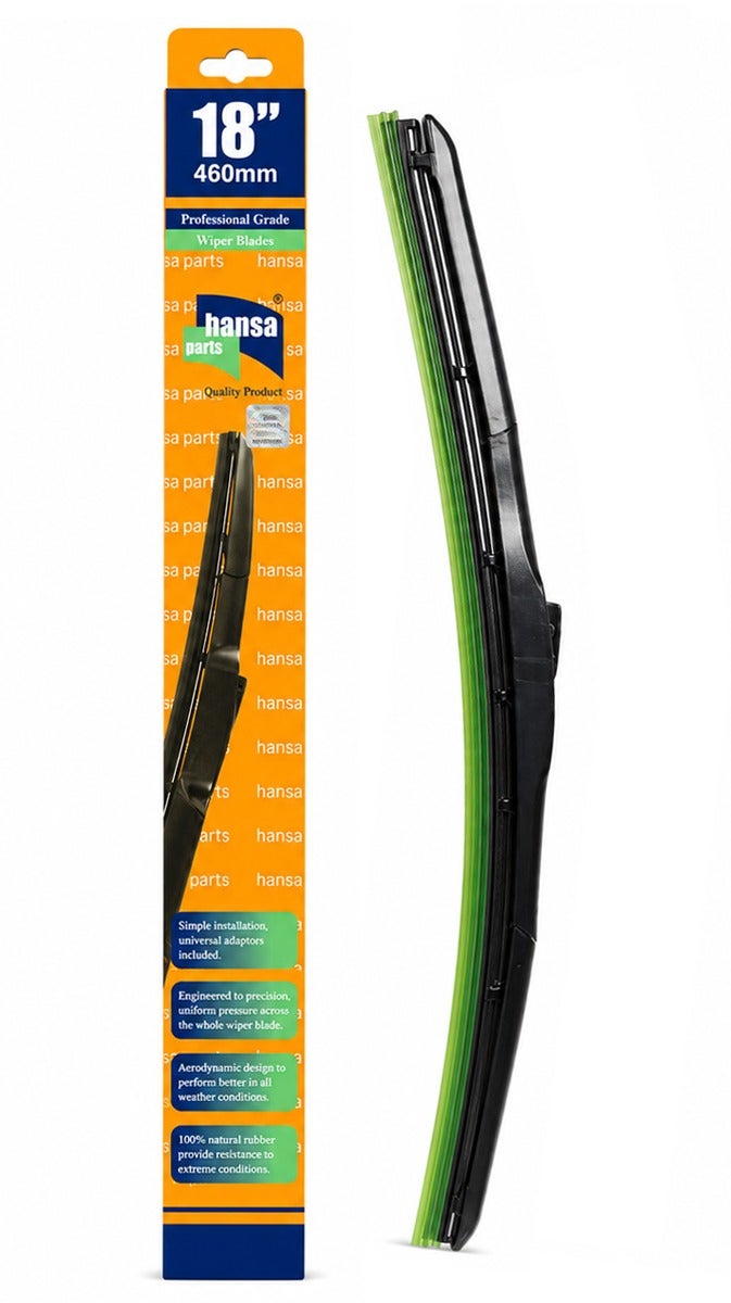 HANSA 18 Inch (460mm) All Weather Hybrid Windshield Wiper Blade, Silicone Coated Windshield Wiper, Universal Car Wiper Blade, Streak Free Quiet Wiping, Durable Rubber Wiper for Rain, Snow, Dust, Fog, Easy Install Replacement Wiper Blade for Cars, SUVs and Light Vehicles  Erpc WP 10228 . - Image 1