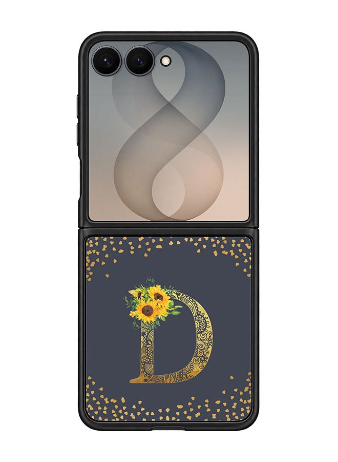 Stylizedd Rugged Case for Samsung Galaxy Z Flip8- Slim Fit Hybrid Rubber Cover Sunflower Monogram - D (Grey)