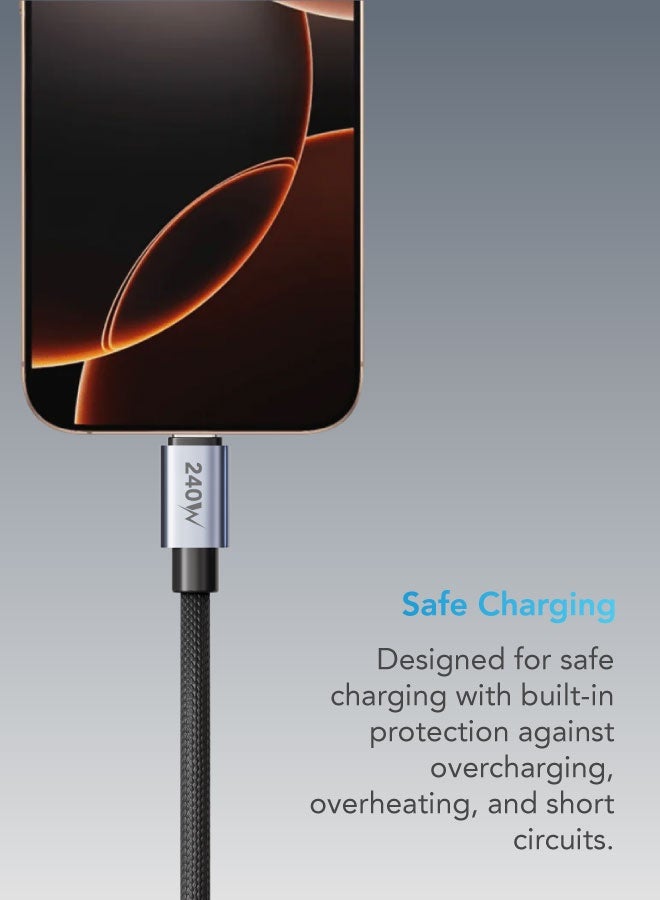 blupebble PowerFlow USB-C to USB-C 240W PD 3.1 Braided Cable – Fast Charging, 8K Video Output, 40Gbps Data Transfer, Compatible with MacBook, Steam Deck, iPad Pro, Galaxy - Image 5