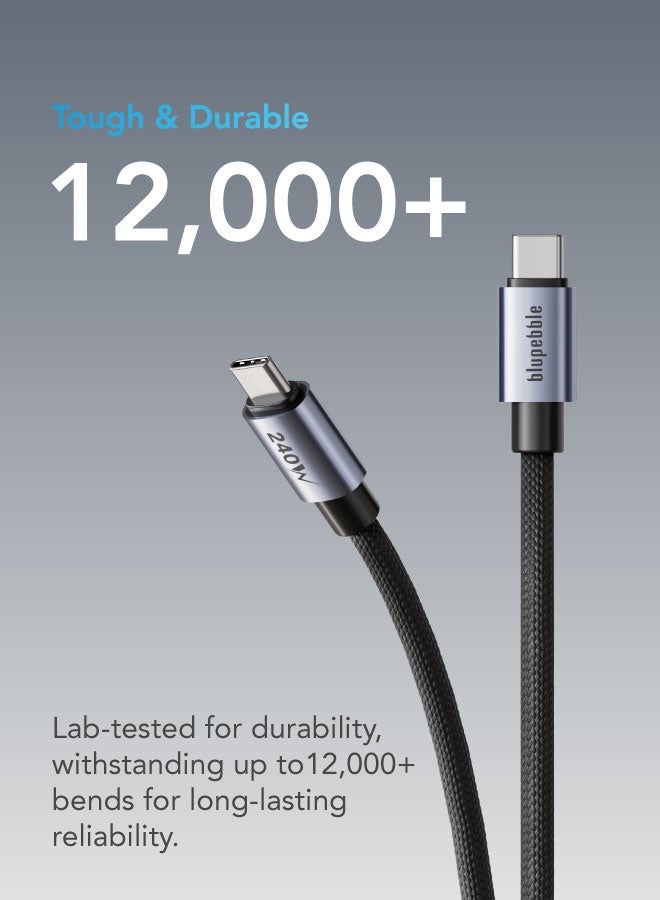 blupebble PowerFlow USB-C to USB-C 240W PD 3.1 Braided Cable – Fast Charging, 8K Video Output, 40Gbps Data Transfer, Compatible with MacBook, Steam Deck, iPad Pro, Galaxy - Image 4