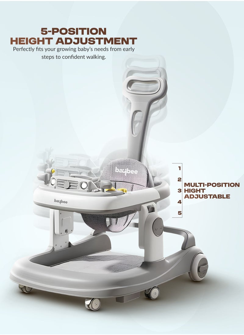 BAYBEE - 3 in 1 Rollo Baby Walker for Kids, Baby Push Walker with Parental Push Handle, 5 Adjustable Height, Speed Adjustable, Foldable Kids Walker with Light, Tray & Musical Toddler Walker for Baby 6 to 24 Months Boy Girl Grey - Image 1