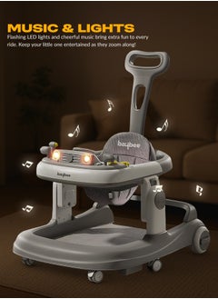 BAYBEE 3 in 1 Rollo Baby Walker for Kids, Baby Push Walker with Parental Push Handle, 5 Adjustable Height, Speed Adjustable, Foldable Kids Walker with Light, Tray & Musical Toddler Walker for Baby 6 to 24 Months Boy Girl Grey  - Image 3