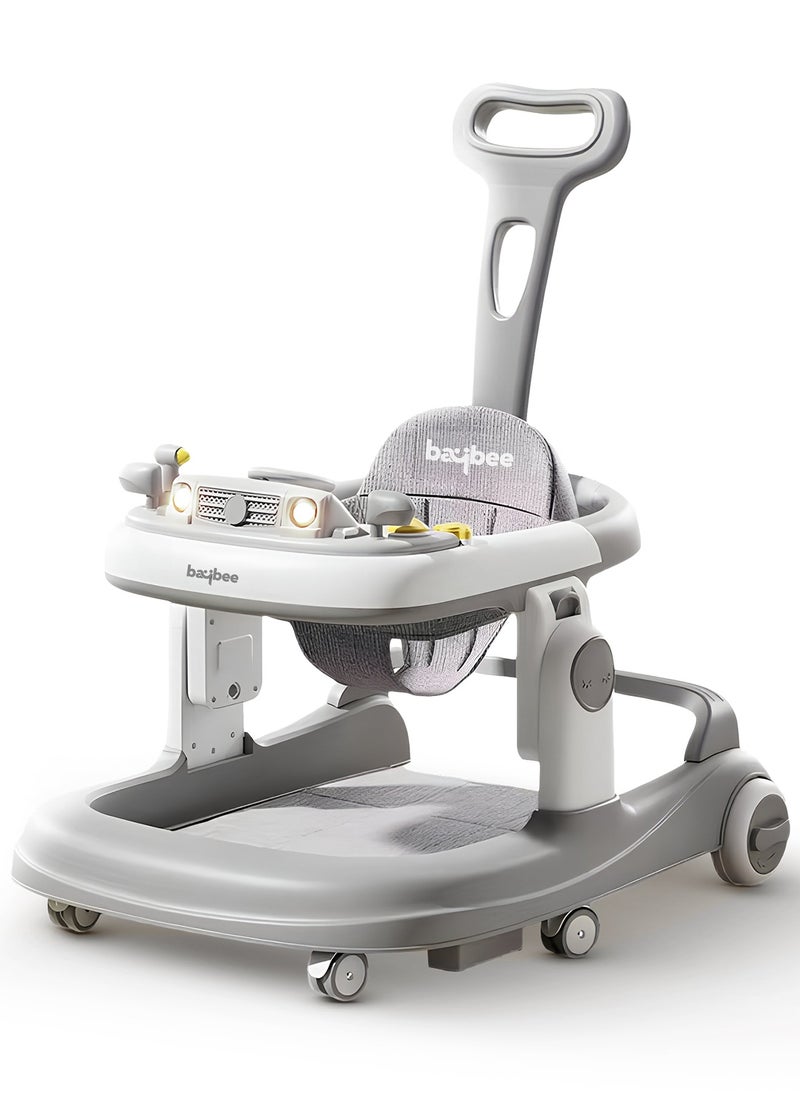 BAYBEE - 3 in 1 Rollo Baby Walker for Kids, Baby Push Walker with Parental Push Handle, 5 Adjustable Height, Speed Adjustable, Foldable Kids Walker with Light, Tray & Musical Toddler Walker for Baby 6 to 24 Months Boy Girl Grey - Image 1