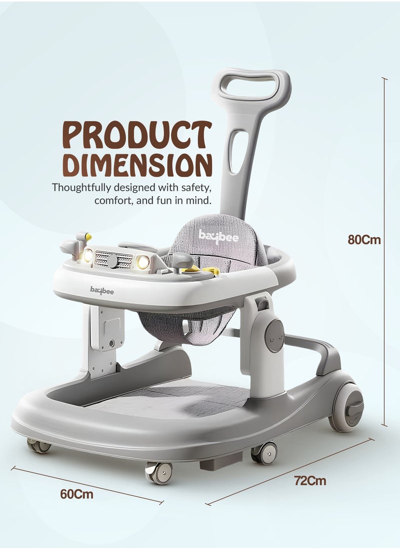BAYBEE - 3 in 1 Rollo Baby Walker for Kids, Baby Push Walker with Parental Push Handle, 5 Adjustable Height, Speed Adjustable, Foldable Kids Walker with Light, Tray & Musical Toddler Walker for Baby 6 to 24 Months Boy Girl Grey - Image 1